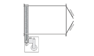 A top-down diagram showing a MARS2000 robotic arm beside a conveyor belt that feeds items onto a work surface with two angled screens at the far end. The organized layout, often used in Sandblast Booths, forms an efficient L-shape.