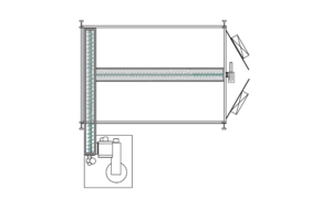 A technical diagram showing a rectangular tank with an overhead view, featuring internal mechanisms including a conveyor with paddles, a motorized pump, and angled outlets on the right side for the MARS2000 Mechanical Recovery System.