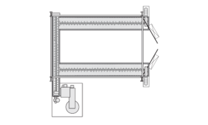 Technical drawing of a Mechanical Recovery System viewed from above, featuring two parallel conveyor belts, a motor mechanism on the left, and angled components on the right end—typical in MARS2000 sandblast booths.
